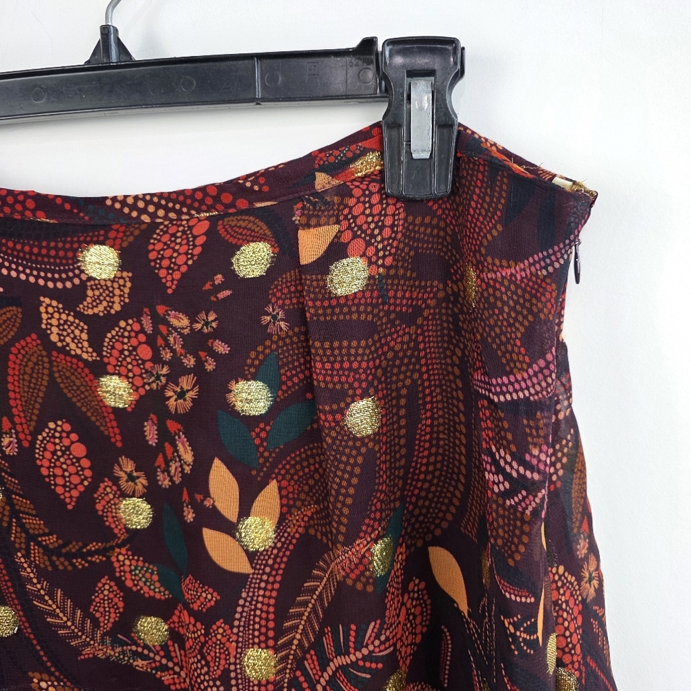 Fringe Hem Floral Pattern Midi Skirt - Brown - Picture 3 of 7